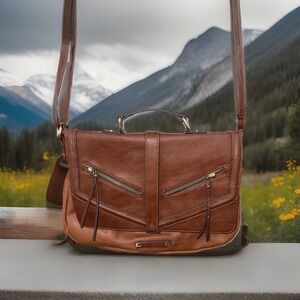 A+ Ellen Hand Bag Crossbody Saddle Purse Faux‎ Leather Brown Women FoldOver core